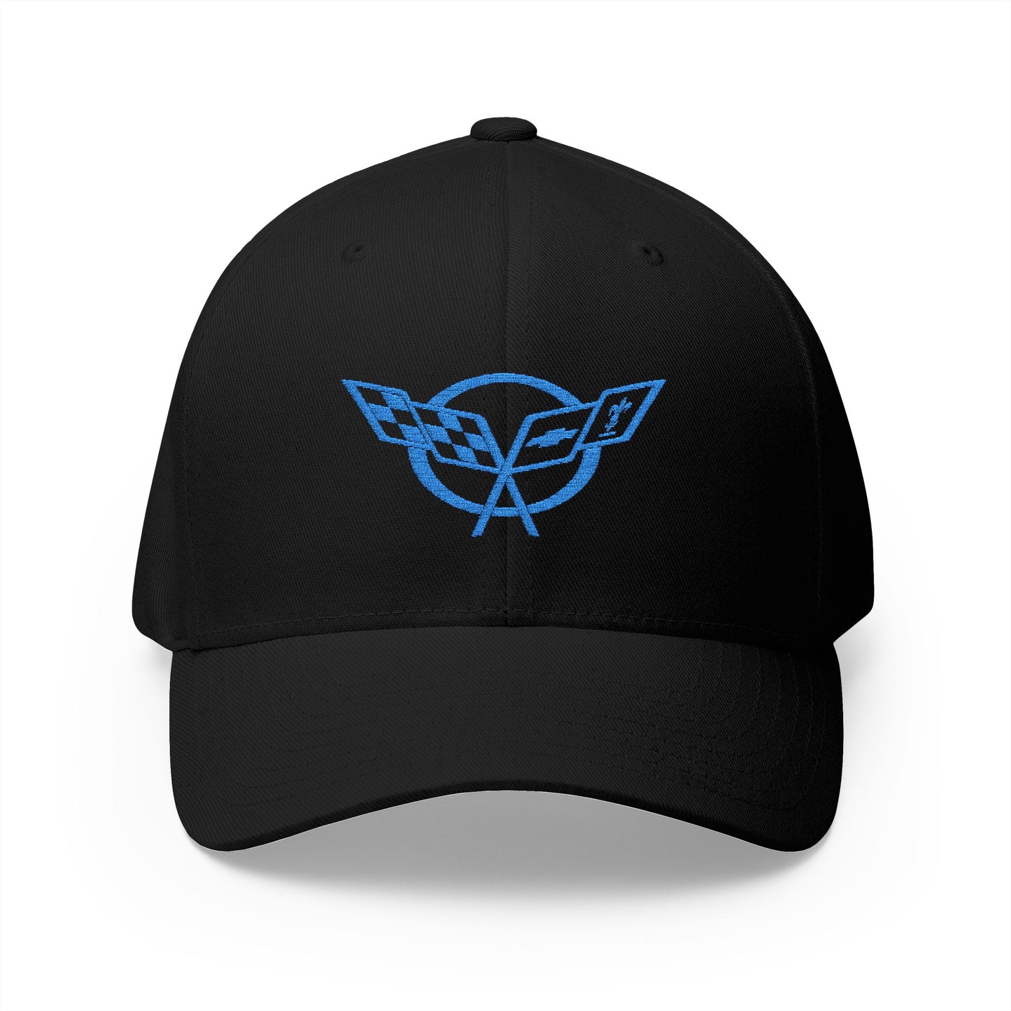Corvette C5 Blue Logo Baseball Cap, Flexfit Hat, Stretchy Band, Black Hat, Corvette Gear, Embroidery