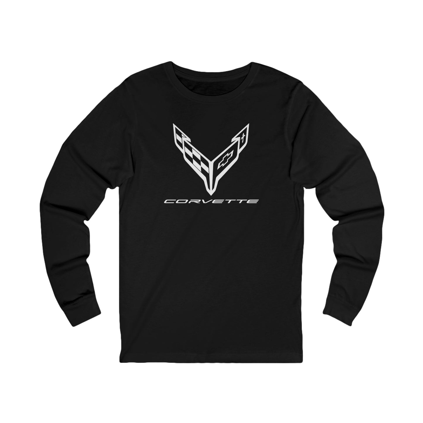 Unisex Corvette White C8 Long Sleeve Tee, Graphic T-Shirt, Gift for Him, Gift for Her, Bella+Canvas, Soft Shirt