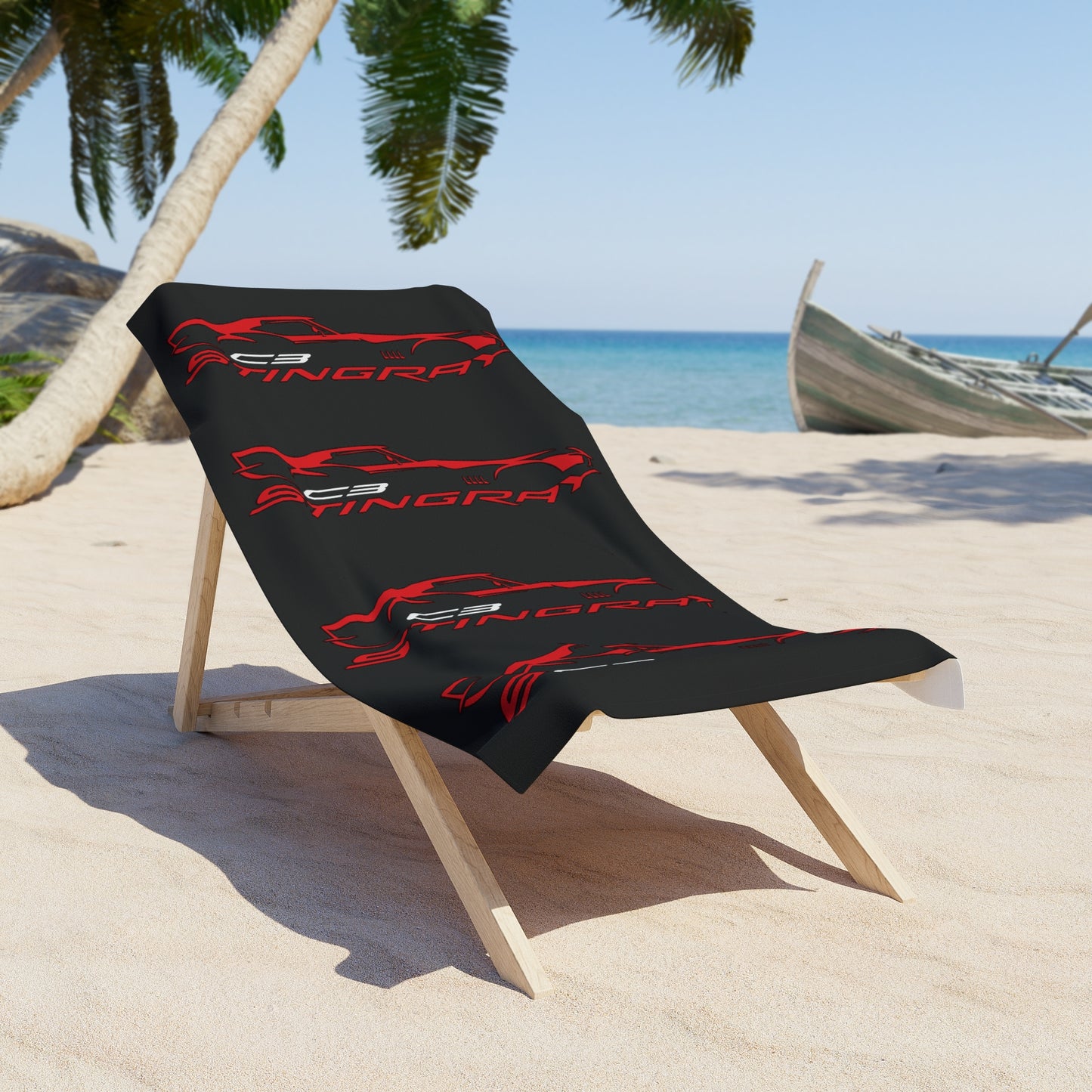 Corvette Stingray Beach Towel, Corvette Gifts, Car Enthusiast Towel, Quick-Dry Towel, Corvette Logo, White Towel, Car Guy Gifts