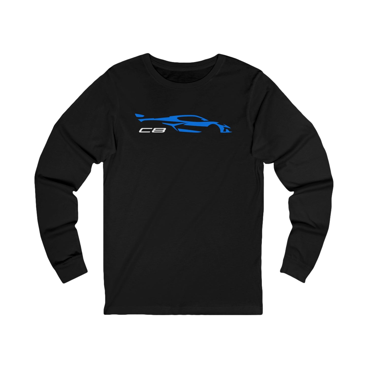Unisex Corvette Blue C8 Long Sleeve Tee, Custom Silhouette, Graphic T-Shirt, Gift for Him, Gift for Her, Bella+Canvas, Soft Shirt