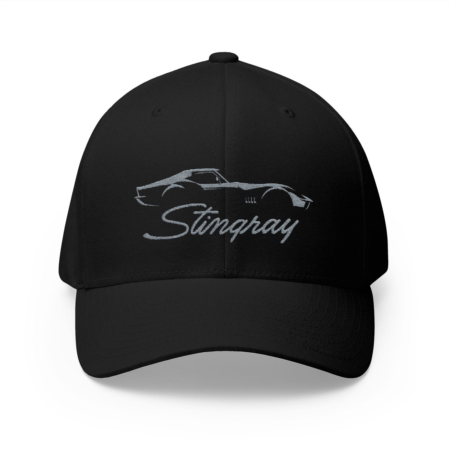 Corvette C3 Stingray Custom Silhouette Baseball Cap, FlexfitÂŽ Hat, Stretchy Band, Black Hat, Corvette Gear, Embroidery