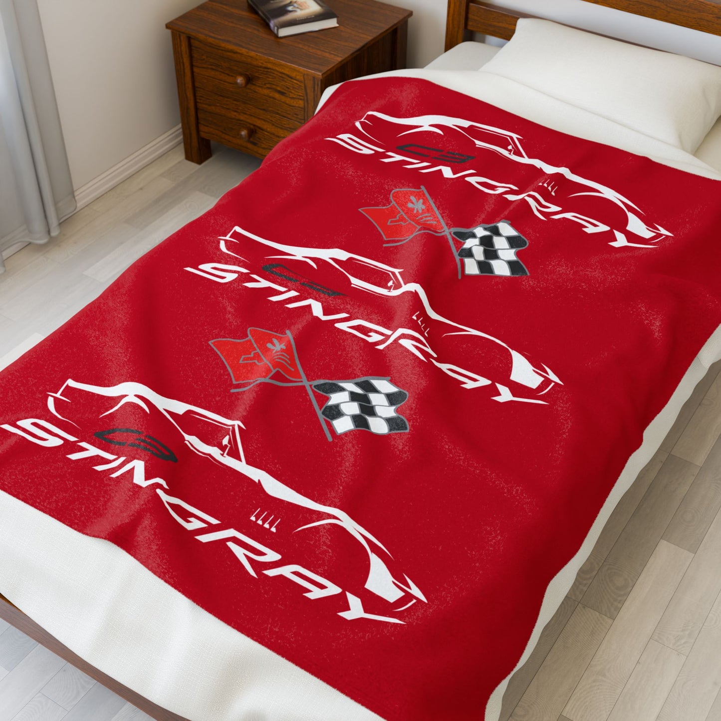 Corvette C3 Stingray Red Blanket, Stingray Corvette Gifts, Soft Blankets, Corvette Logo, Velveteen Blanket, Car Guy Gifts, Car Girl Gifts