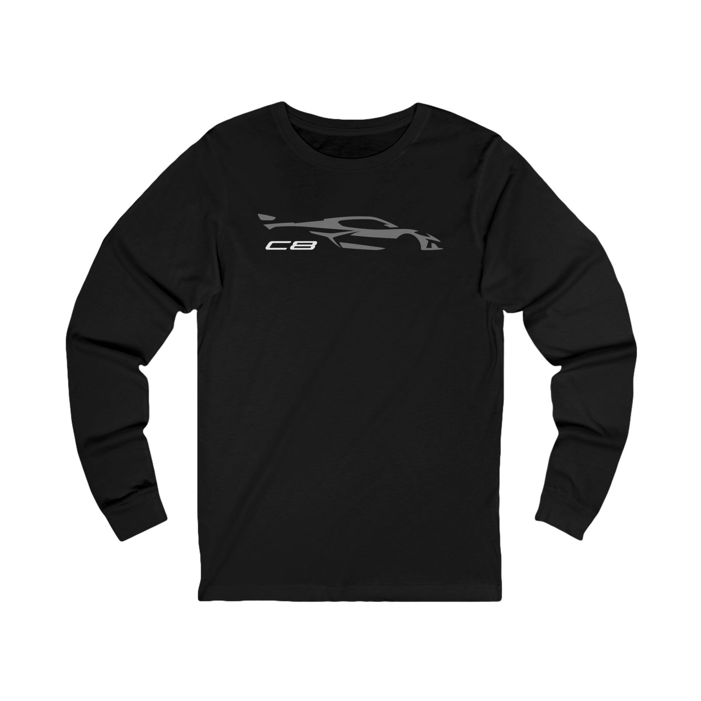 Unisex Corvette Grey C8 Long Sleeve Tee, Custom Silhouette, Graphic T-Shirt, Gift for Him, Gift for Her, Bella+Canvas, Soft Shirt