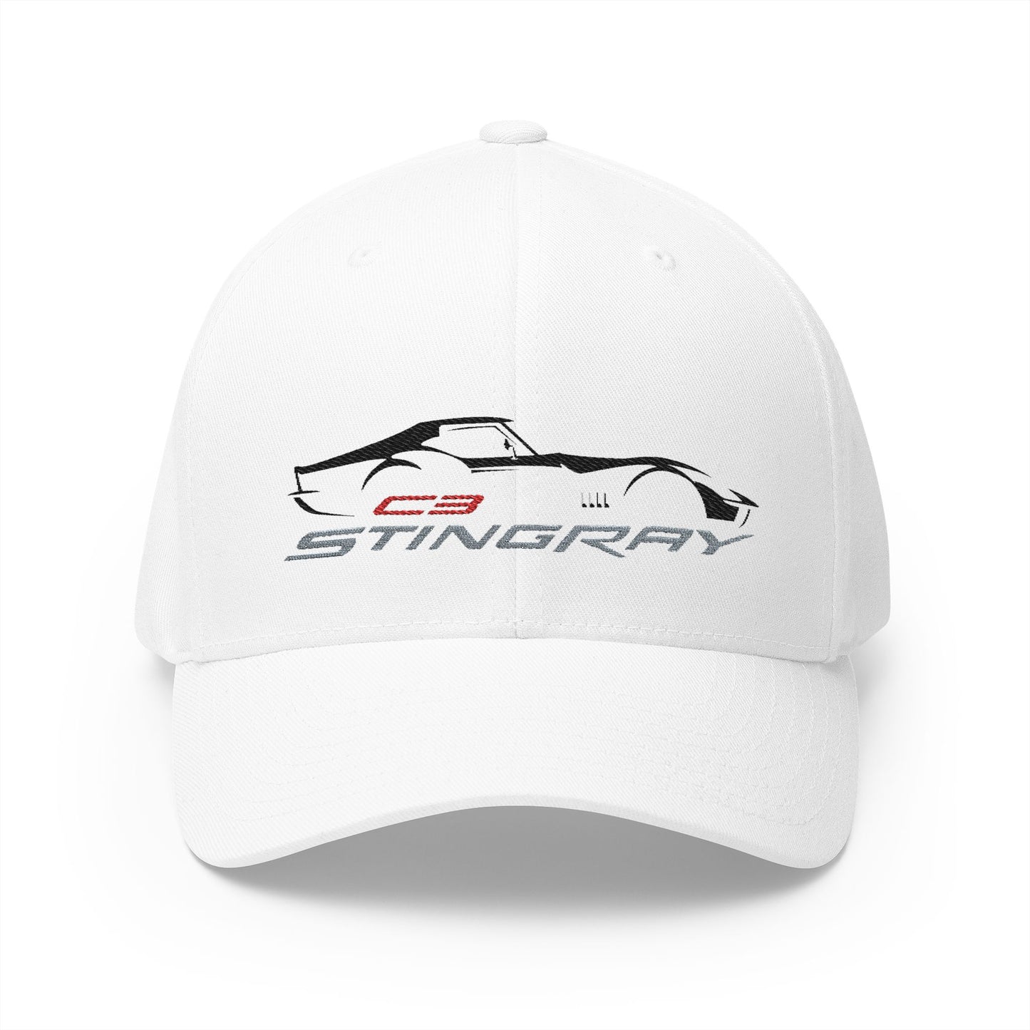 Corvette Red C3 Stingray Silhouette Baseball Cap, Flexfit Hat, Stretchy Band, Black Hat, Corvette Gear, Embroidery