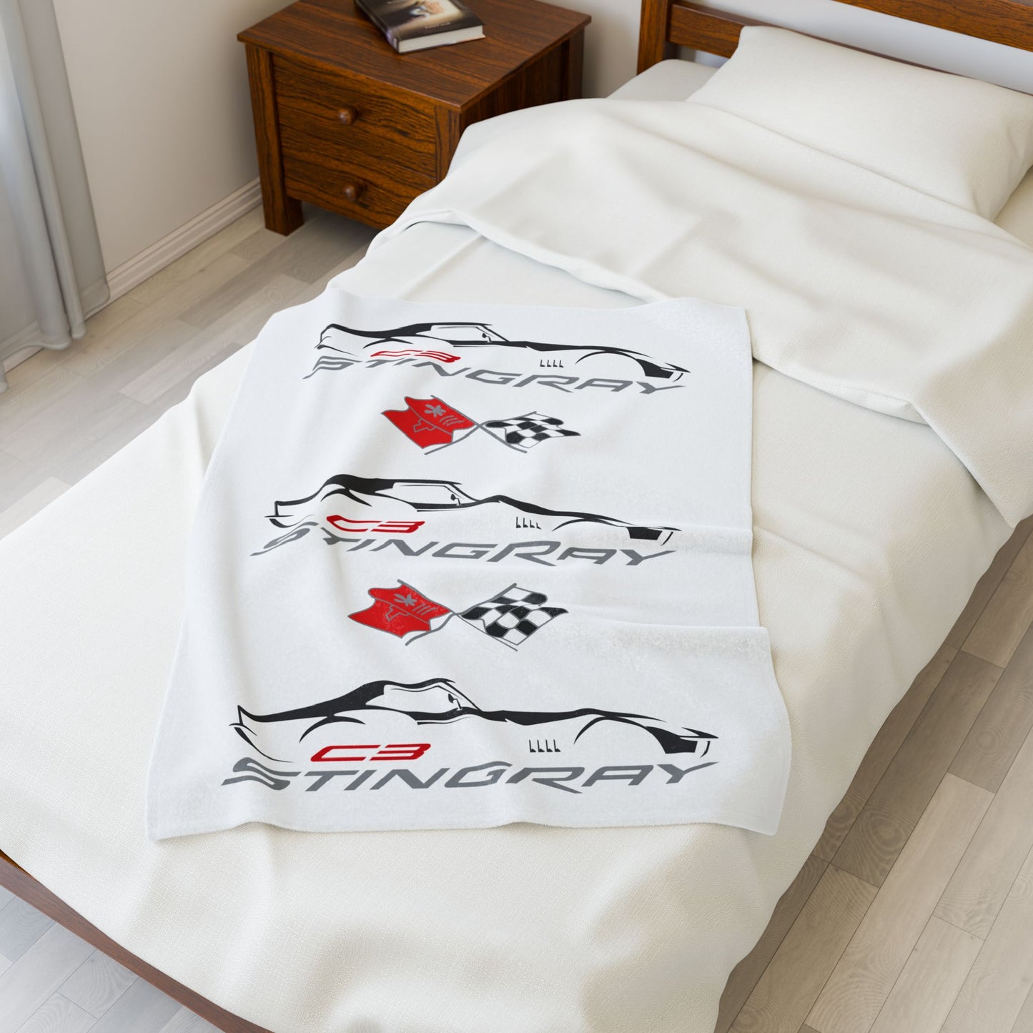 Corvette C3 Stingray White Blanket, Stingray Corvette Gifts, Soft Blankets, Corvette Logo, Velveteen Blanket, Car Guy Gifts, Car Girl Gifts