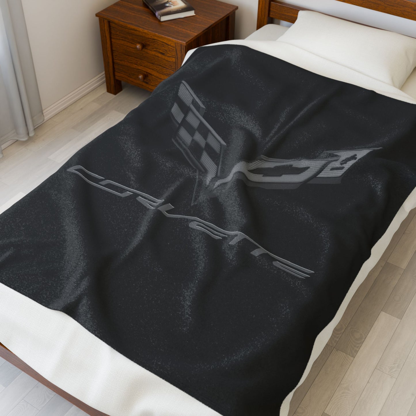 Corvette Blackout Blanket, C7 Corvette Gifts, Soft Blankets, Corvette Logo, Velveteen Blanket, Car Guy Gifts, Car Girl Gifts