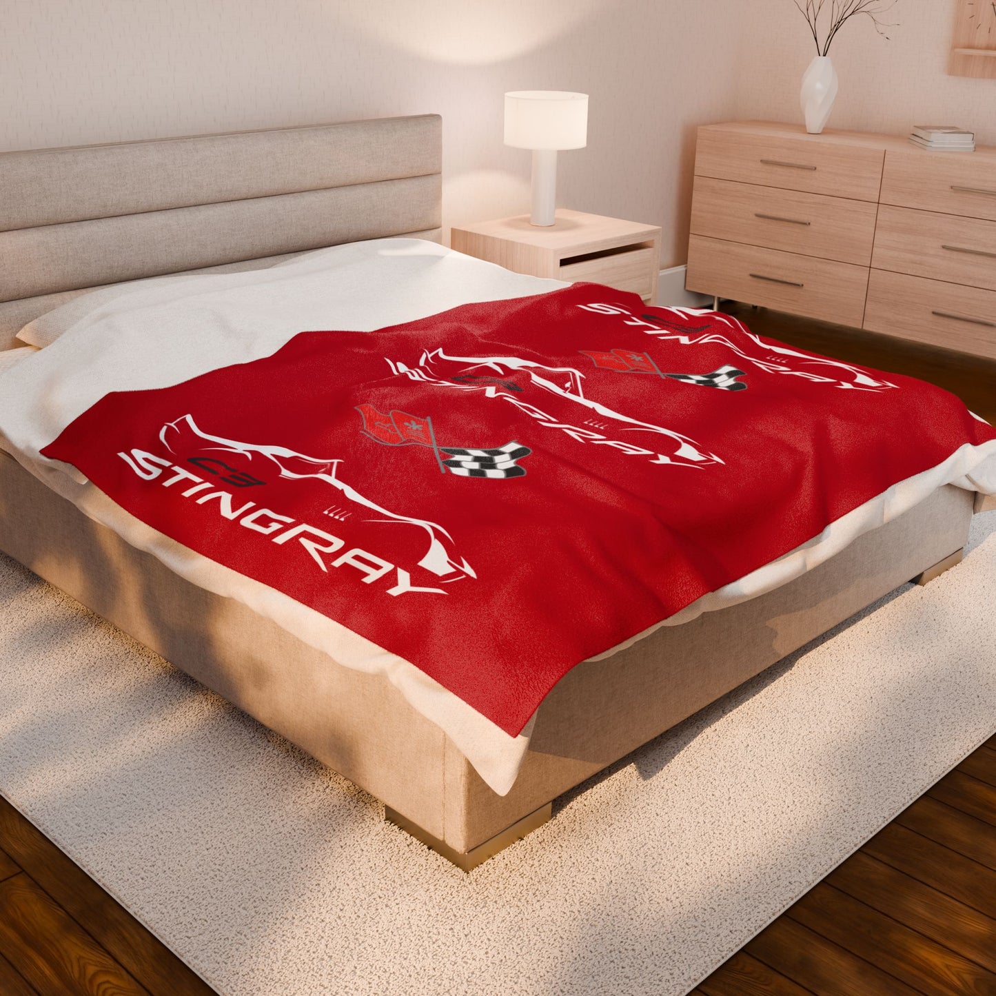 Corvette C3 Stingray Red Blanket, Stingray Corvette Gifts, Soft Blankets, Corvette Logo, Velveteen Blanket, Car Guy Gifts, Car Girl Gifts