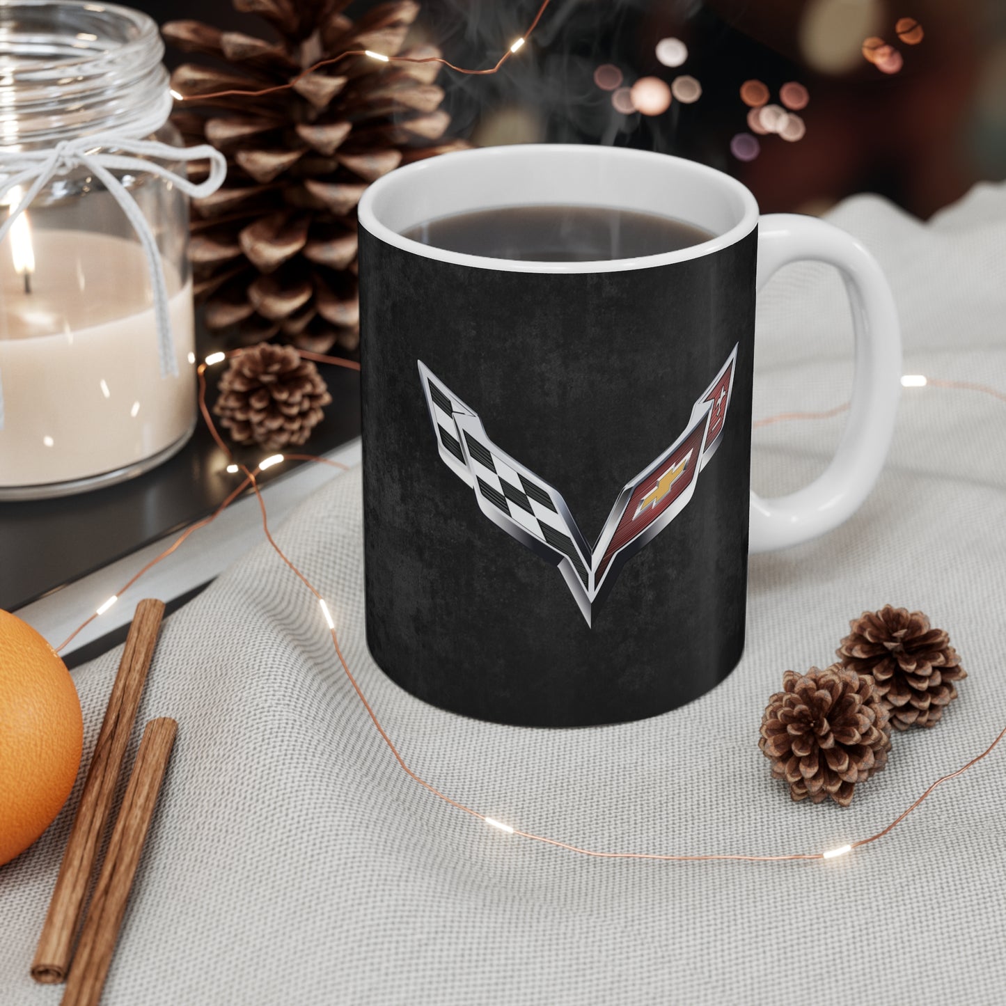 Corvette Coffee Mug - Corvette Ceramic Mug - 11oz. Coffee Mug - Chevy Corvette Mug - Microwave-Safe - Gift for Car Enthusiasts - C7 Logo