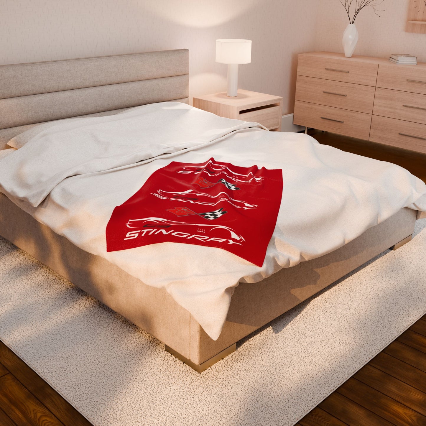 Corvette C3 Stingray Red Blanket, Stingray Corvette Gifts, Soft Blankets, Corvette Logo, Velveteen Blanket, Car Guy Gifts, Car Girl Gifts