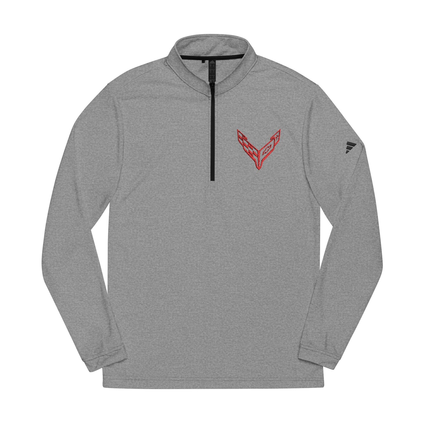 Adidas® Quarter-Zip Corvette C8 Pullover, Athletic Wear, Gym Lovers, Gifts for Him/Her, Casual Wear, Long Sleeve, Red Corvette Logo