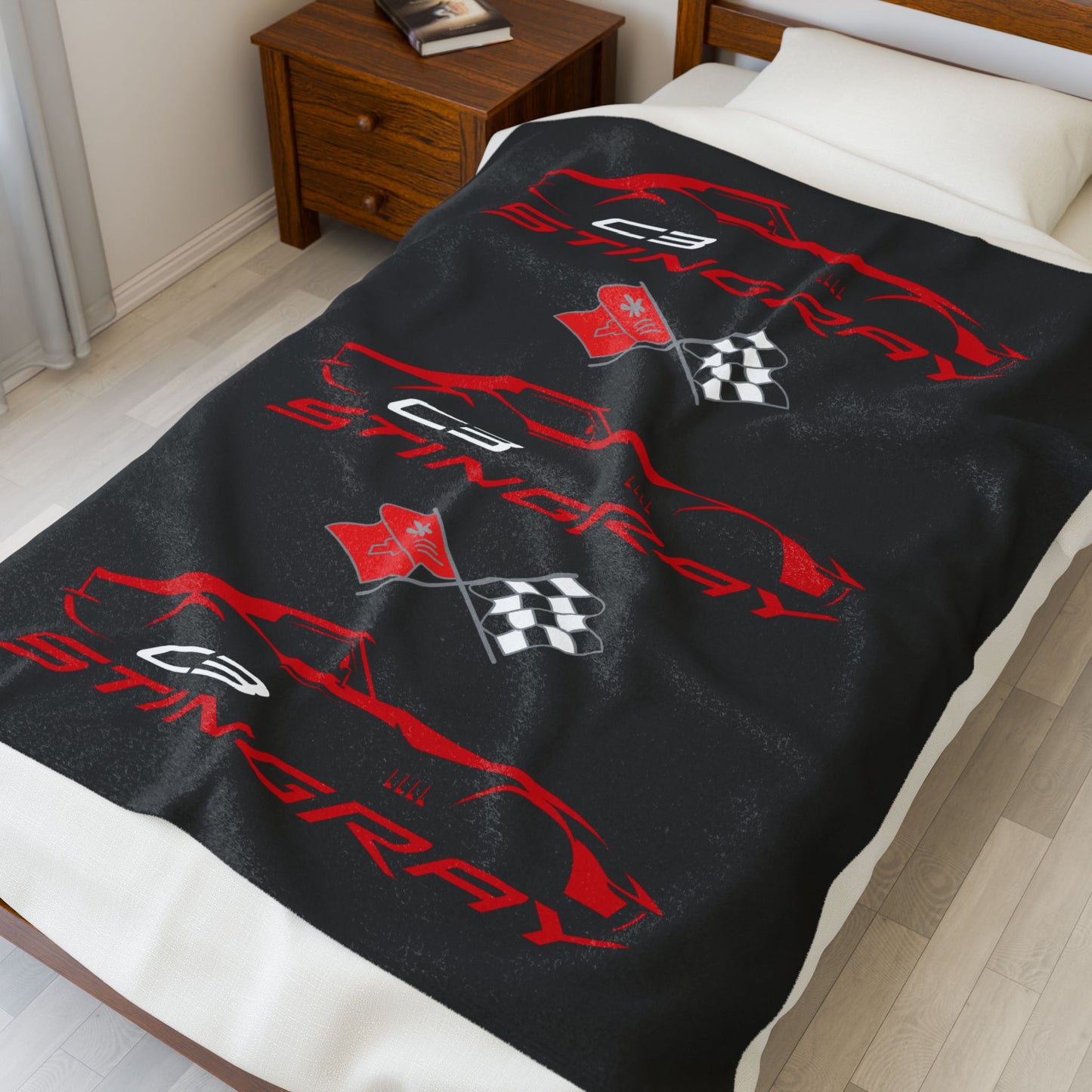 Corvette C3 Stingray Black Blanket, Stingray Corvette Gifts, Soft Blankets, Corvette Logo, Velveteen Blanket, Car Guy Gifts, Car Girl Gifts