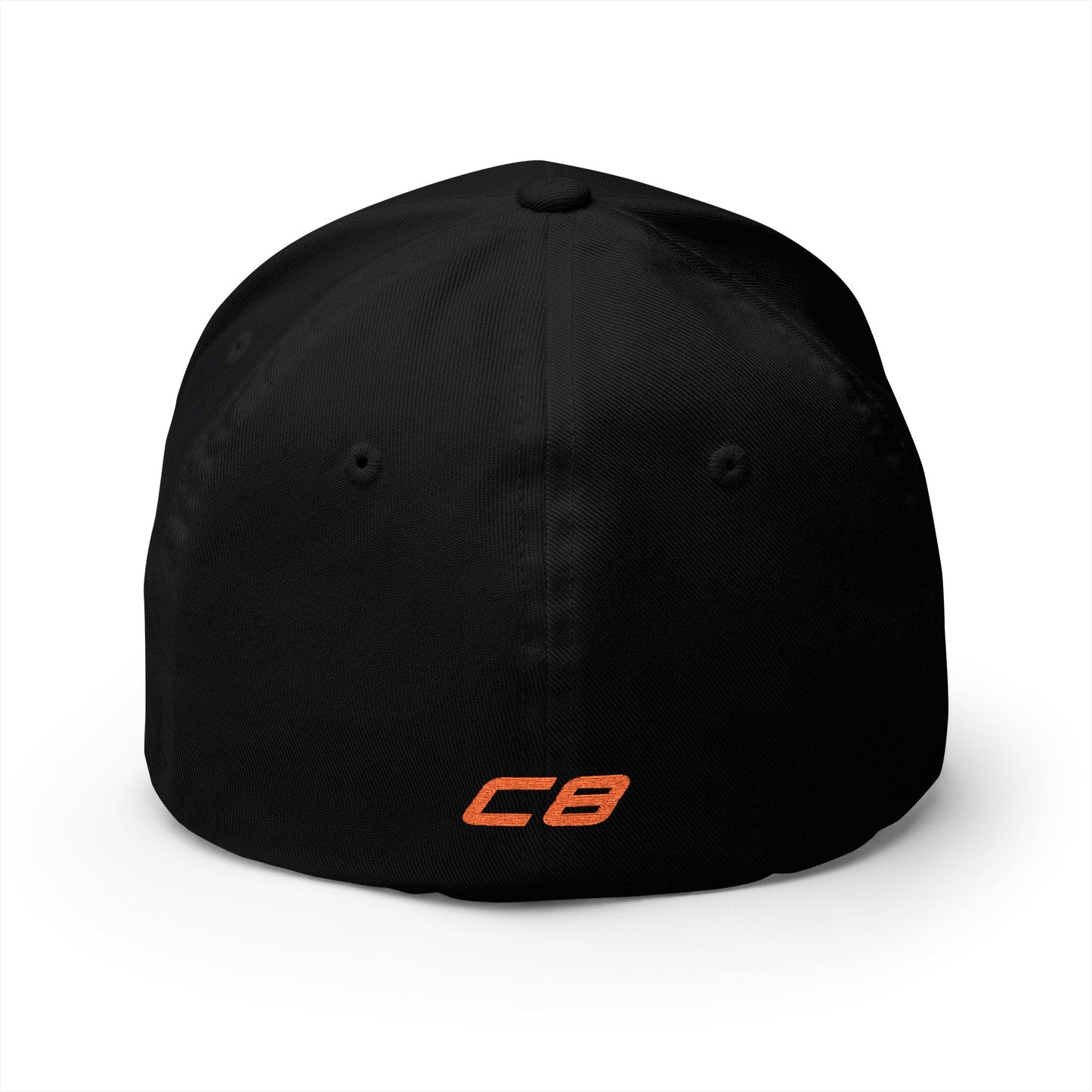 Corvette C8 Orange Logo Baseball Cap, FlexfitÂŽ Hat, Stretchy Band, Black Hat, Corvette Gear, Embroidery