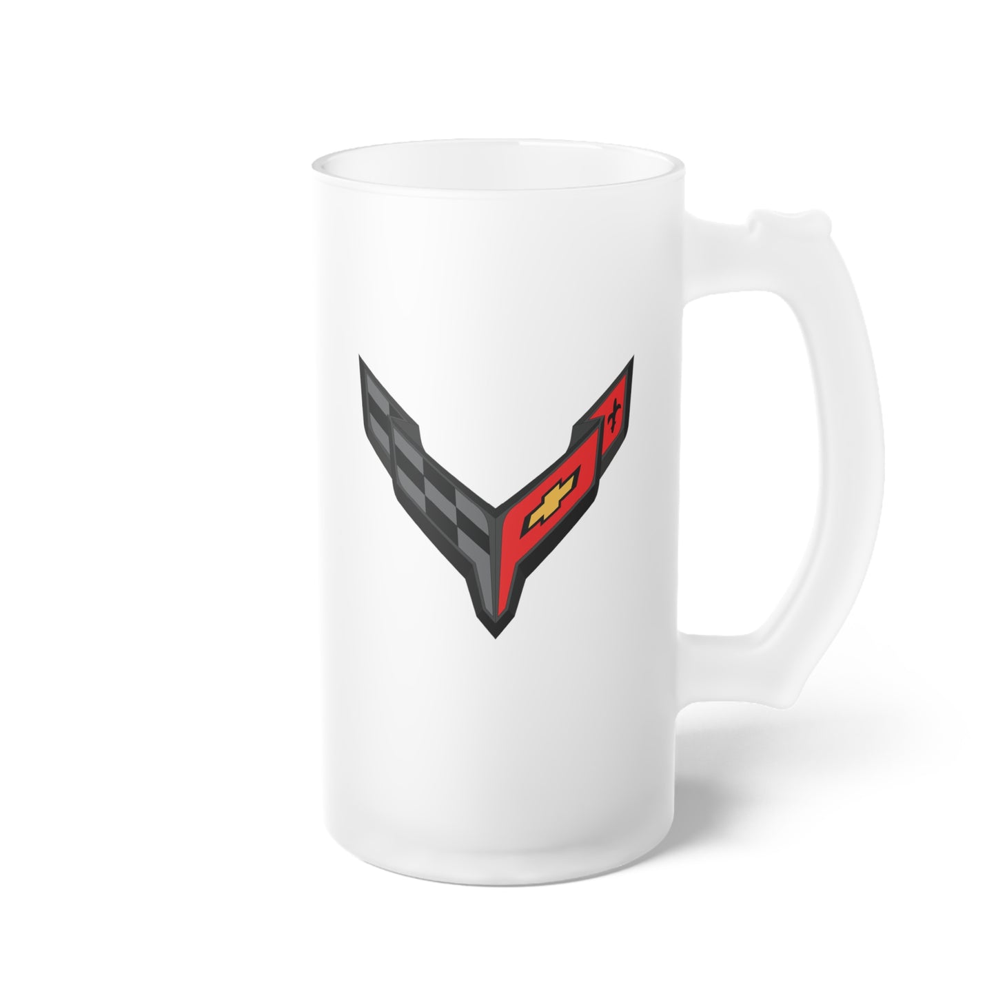 Corvette Beer Mug, Frosted 16oz. Glass, C8 Logo, Gifts for Car Guys, Gifts for Car Girls, Bar Accessories, Corvette Merchandise