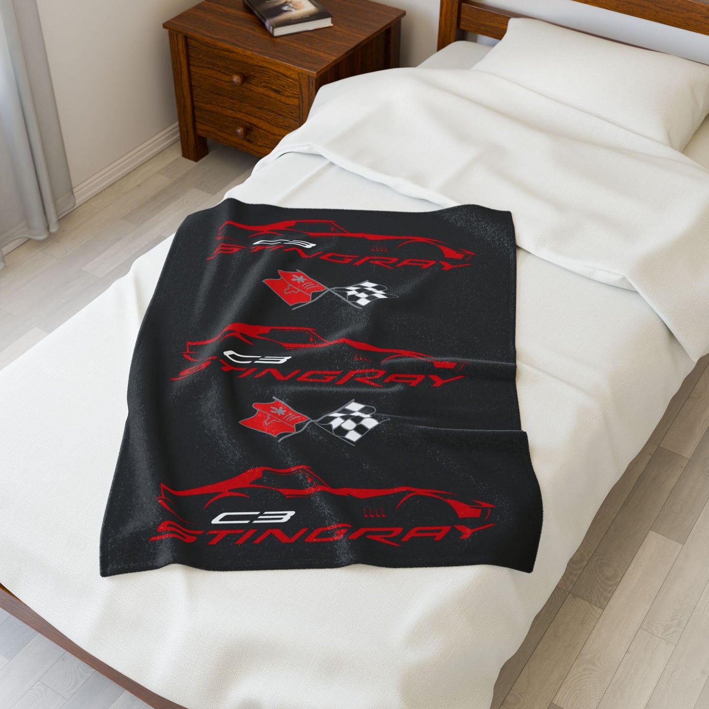 Corvette C3 Stingray Black Blanket, Stingray Corvette Gifts, Soft Blankets, Corvette Logo, Velveteen Blanket, Car Guy Gifts, Car Girl Gifts