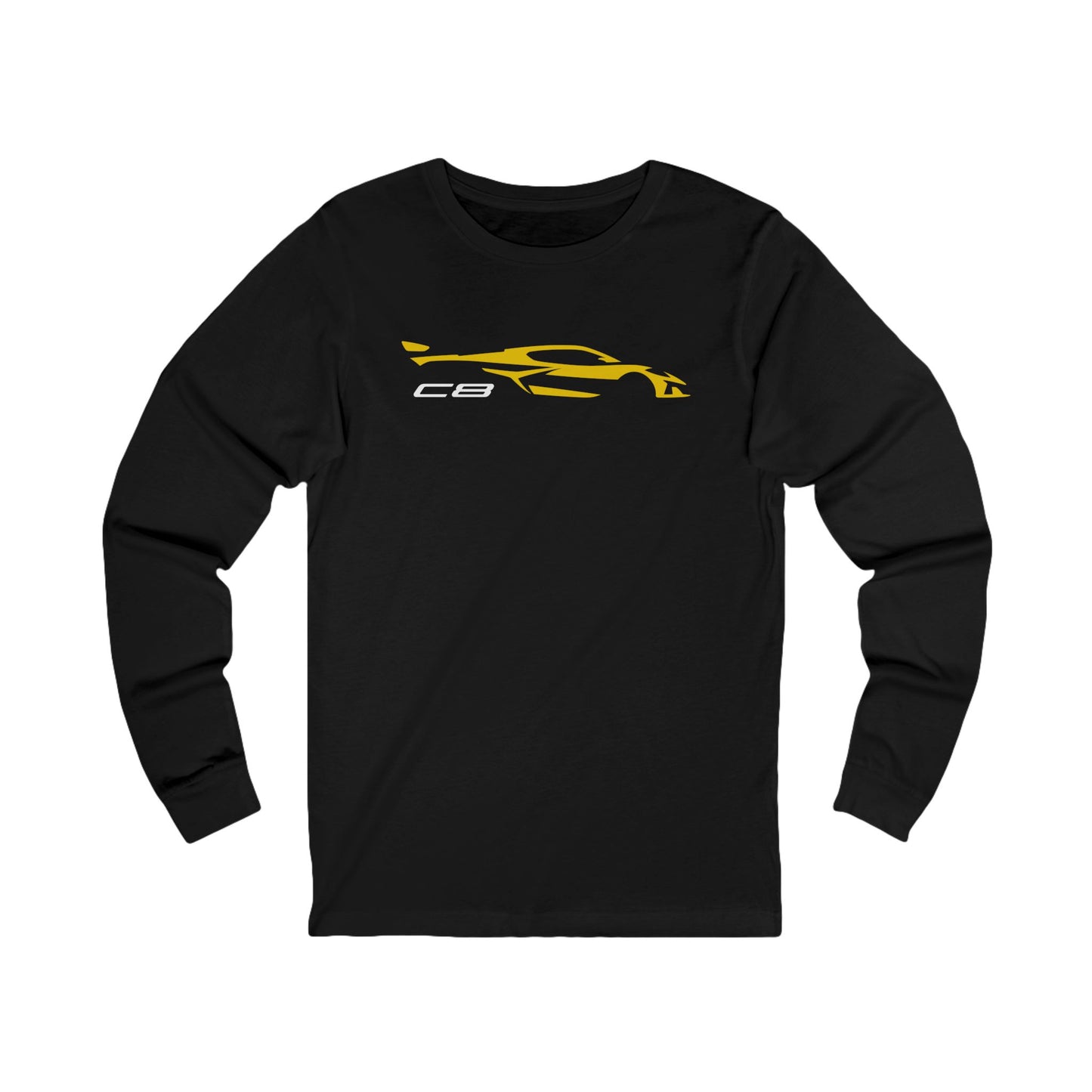 Unisex Corvette Yellow C8 Long Sleeve Tee, Custom Silhouette, Graphic T-Shirt, Gift for Him, Gift for Her, Bella+Canvas, Soft Shirt