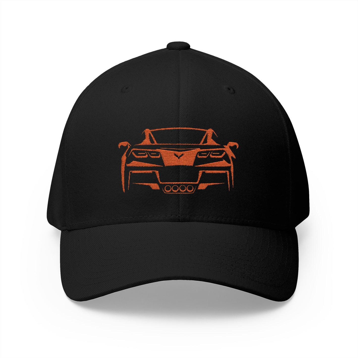 Corvette C7 Custom Silhouette Baseball Cap, Flexfit Hat, Stretchy Band, Black Hat, Corvette Gear, Embroidery