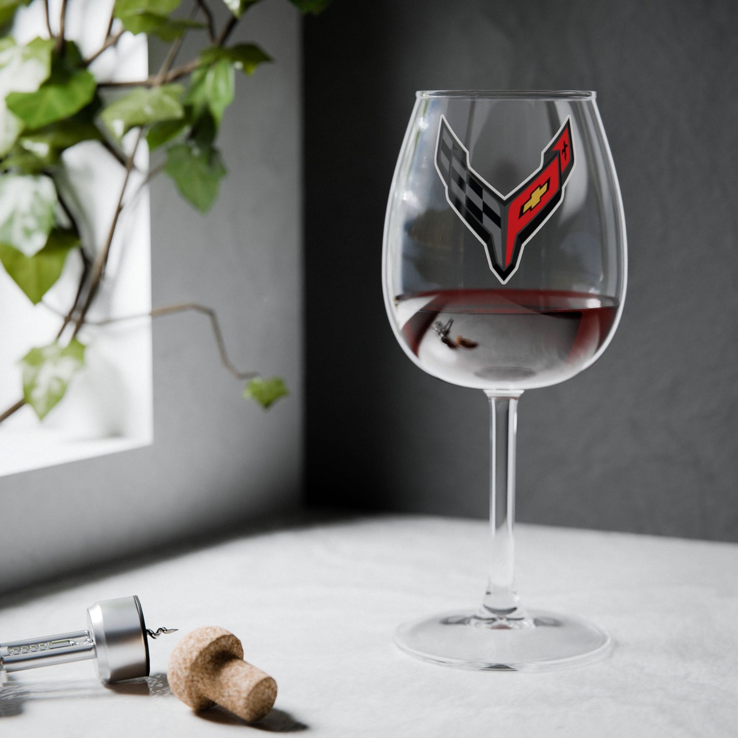 Corvette C8 Emblem 12oz Wine Glass โ Car Enthusiast Stemware