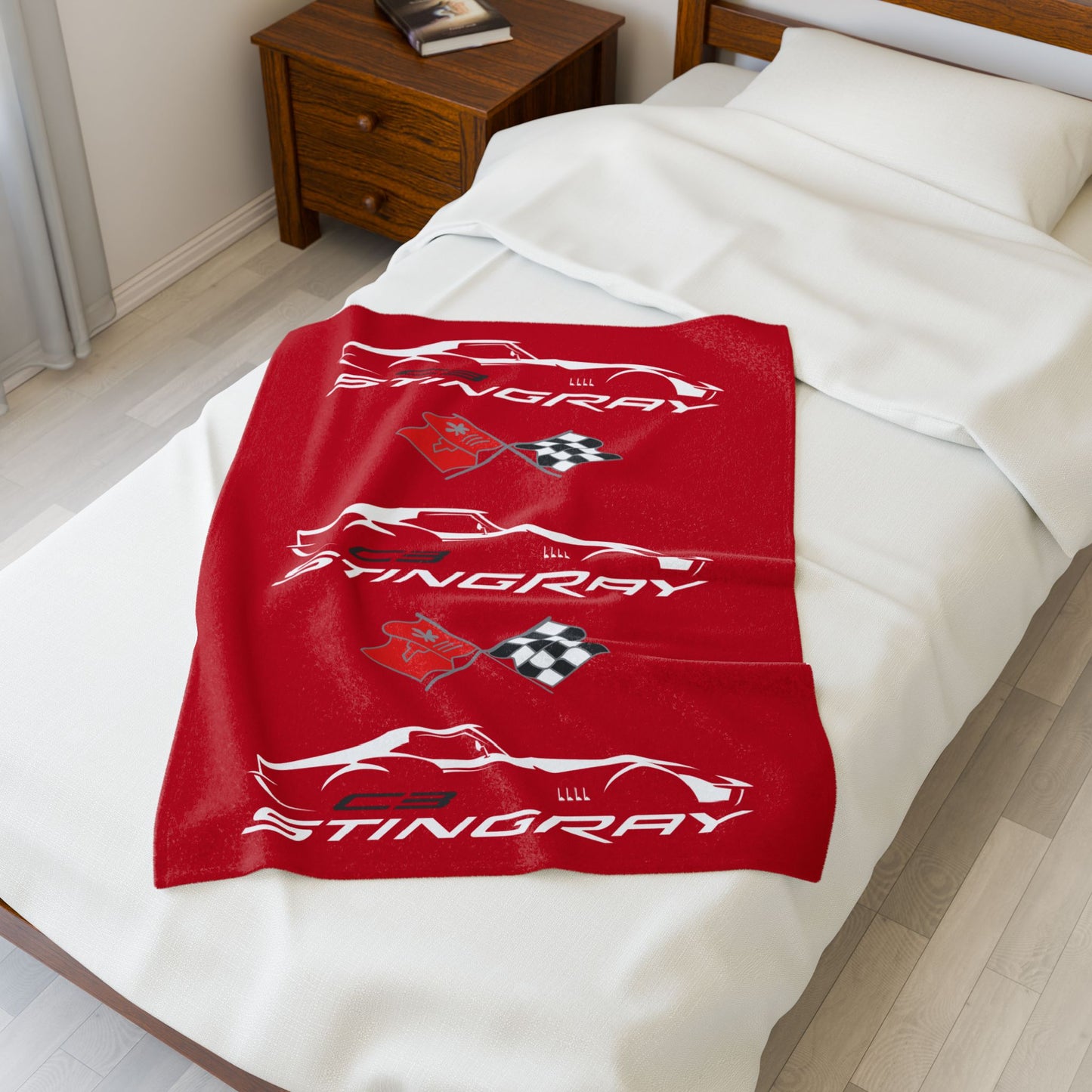 Corvette C3 Stingray Red Blanket, Stingray Corvette Gifts, Soft Blankets, Corvette Logo, Velveteen Blanket, Car Guy Gifts, Car Girl Gifts