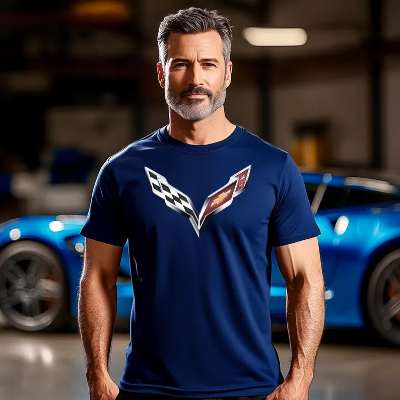 Corvette T-Shirt, Corvette Logo, Chrome C7 Emblem, Bella and Canvas Soft Tee, Corvette Apparel, Graphic Tee