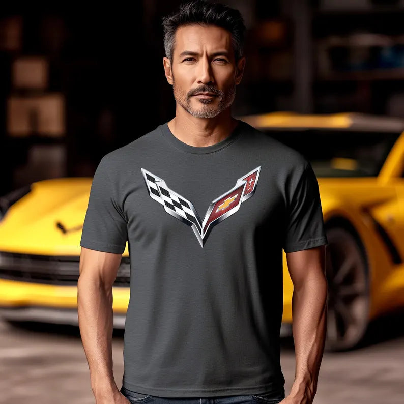 Corvette T-Shirt, Corvette Logo, Chrome C7 Emblem, Bella and Canvas Soft Tee, Corvette Apparel, Graphic Tee