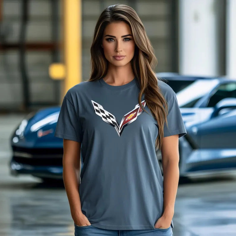 Corvette T-Shirt, Corvette Logo, Chrome C7 Emblem, Bella and Canvas Soft Tee, Corvette Apparel, Graphic Tee