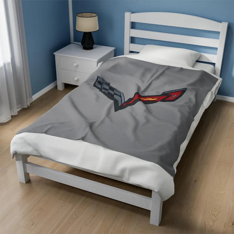 Corvette Blanket, C7 Corvette Gifts, Car Enthusist, Soft Blanket, Corvette Logo, Velveteen Blanket, Car Guy Gifts, Corvette Accessory