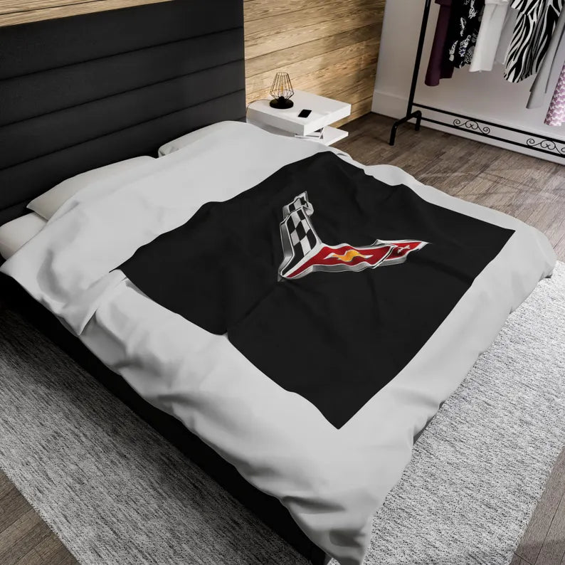 Corvette Blanket, C8 Corvette Gifts, Car Enthusist , Soft Blanket, Corvette Logo, Velveteen Blanket, Car Guy Gifts, Corvette Accessory