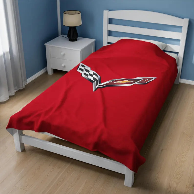 Corvette Blanket, C7 Corvette Gifts, Car Enthusist, Soft Blanket, Corvette Logo, Velveteen Blanket, Car Guy Gifts, Corvette Accessory