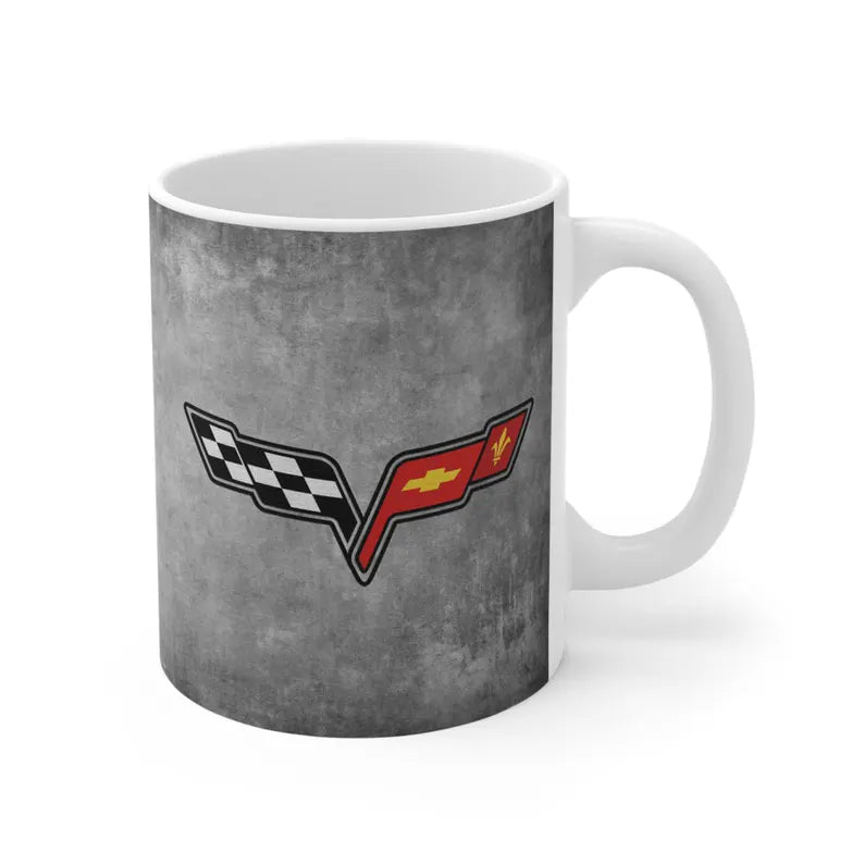 Corvette Coffee Mug - Corvette Ceramic Mug - 11oz. Coffee Mug - Chevy Corvette Mug - Microwave-Safe - Gift for Car Enthusiasts - C6 Logo