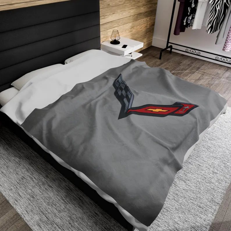 Corvette Blanket, C7 Corvette Gifts, Car Enthusist, Soft Blanket, Corvette Logo, Velveteen Blanket, Car Guy Gifts, Corvette Accessory