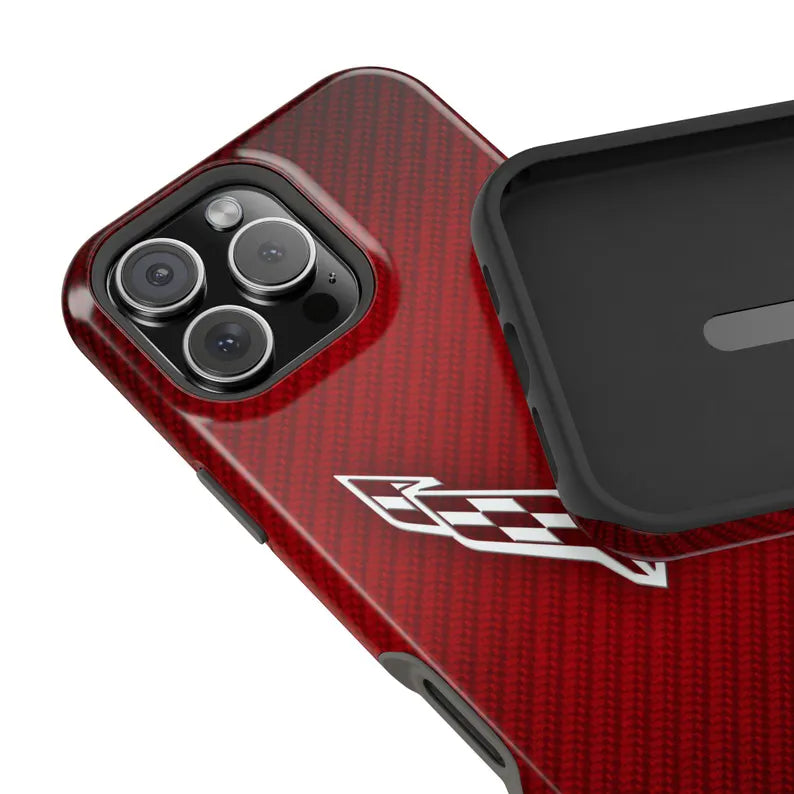 Corvette iPhone Case - Corvette Samsung Phone Case - Cell Phone Case - Impact Resistant - Rubber Liner - Matte or Glossy - C8 Logo