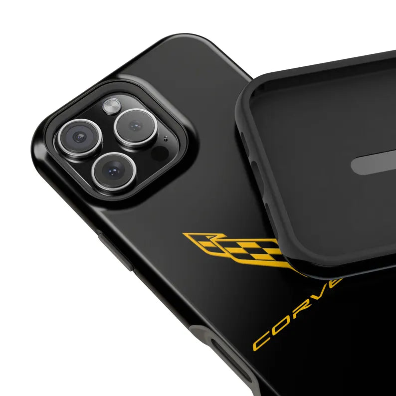 Corvette iPhone Case - Corvette Accessories - Cell Phone Case - Impact Resistant - Rubber Liner - Matte or Glossy - Corvette Logo - C8