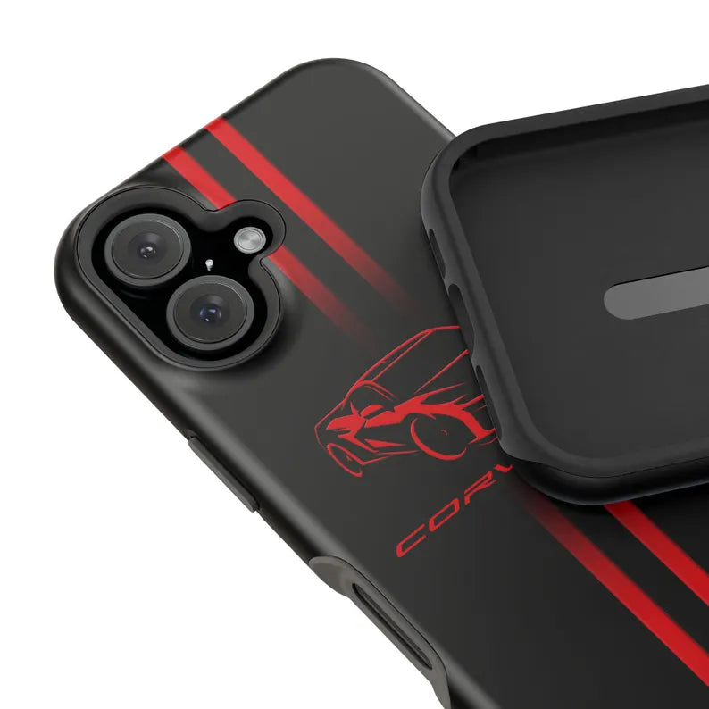 Corvette iPhone Case - Corvette Accessories - Cell Phone Case - Impact Resistant - Rubber Liner - Matte or Glossy - Corvette Logo - C8