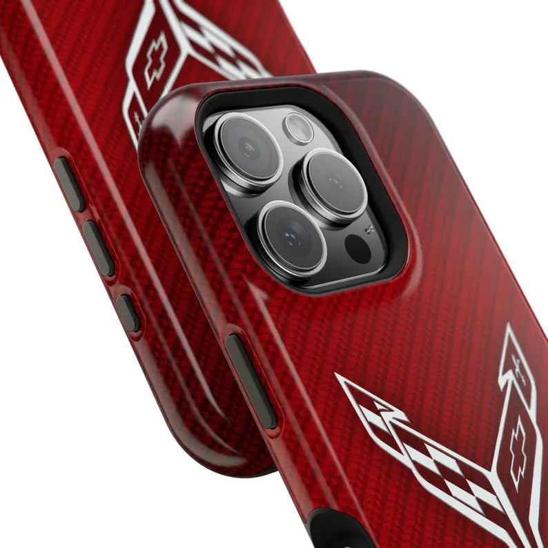 Corvette iPhone Case - Corvette Samsung Phone Case - Cell Phone Case - Impact Resistant - Rubber Liner - Matte or Glossy - C8 Logo