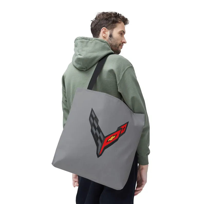 Corvette C8 Tote Bag, Corvette Polyester Bag, Shoulder Bag, Bag with Straps, Gifts for Car Guys, Gifts for Car Girls, Car Meet Carry On