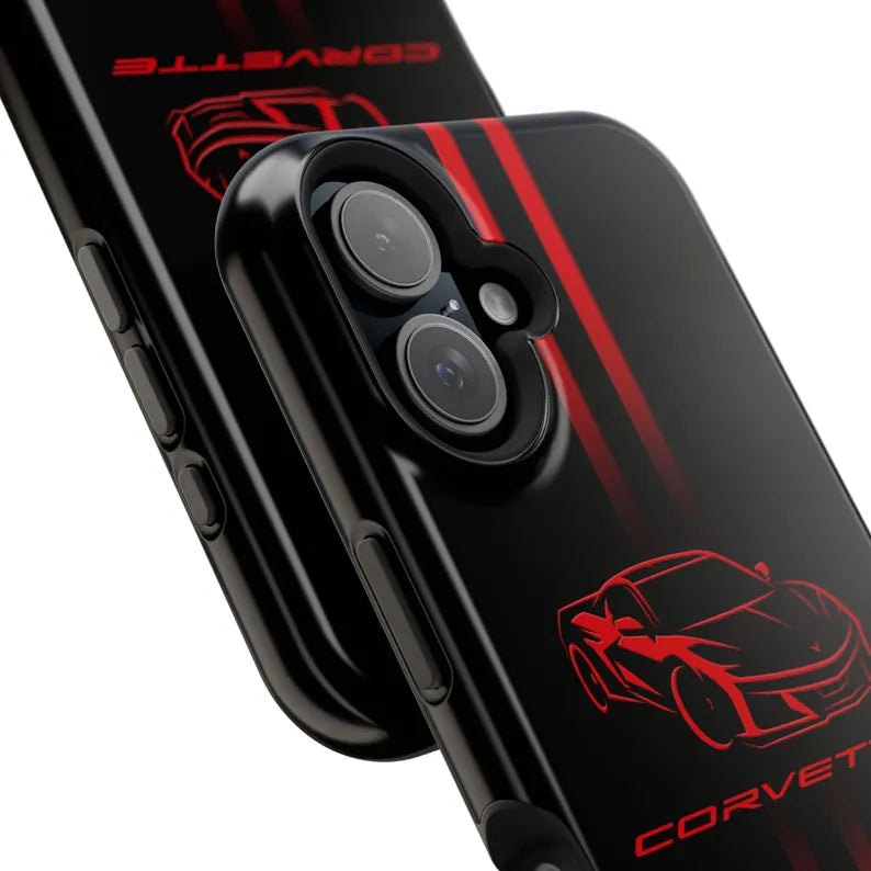 Corvette iPhone Case - Corvette Accessories - Cell Phone Case - Impact Resistant - Rubber Liner - Matte or Glossy - Corvette Logo - C8