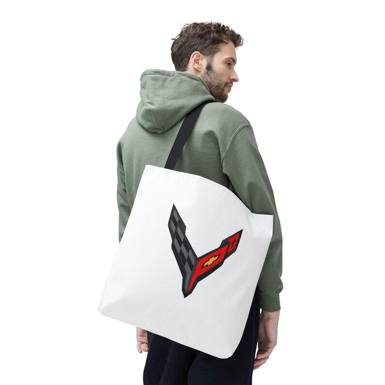 Corvette C8 Tote Bag, Corvette Polyester Bag, Shoulder Bag, Bag with Straps, Gifts for Car Guys, Gifts for Car Girls, Car Meet Carry On