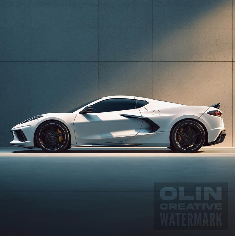 Corvette Printable Wall Art, Gifts for Car Guys, Gifts for Car Girls, Instant Download, Digital Download, White Corvette C8