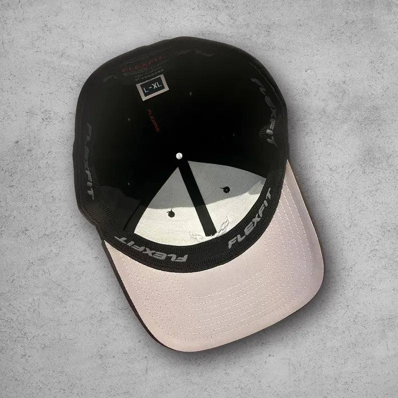 Corvette C5 Yellow Logo Baseball Cap, Flexfit Hat, Stretchy Band, Black Hat, Corvette Gear, Embroidery