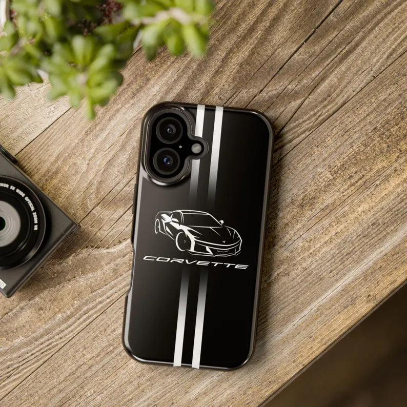 Corvette iPhone Case - Corvette Accessories - Cell Phone Case - Impact Resistant - Rubber Liner - Matte or Glossy - Corvette Logo - C8