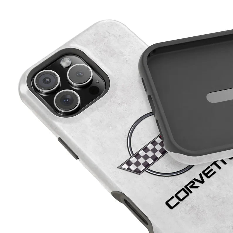 Corvette C4 Magnetic Tough Case, iPhone Case, Impact Resistant, MagSafe, Rubber Liner, Matte or Glossy, C4 Emblem, C4 Logo, Cell Phone Case