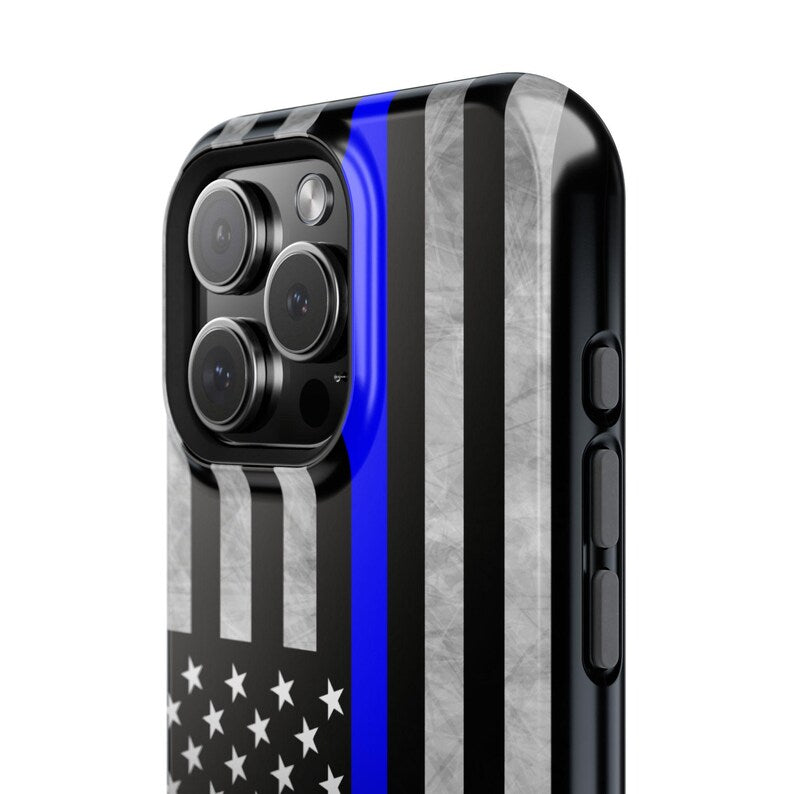 Corvette C6 Blue Lives Matter Magnetic Tough Case, iPhone Case, Impact Resistant, MagSafe, Rubber Liner, Matte or Glossy, Cell Phone Case