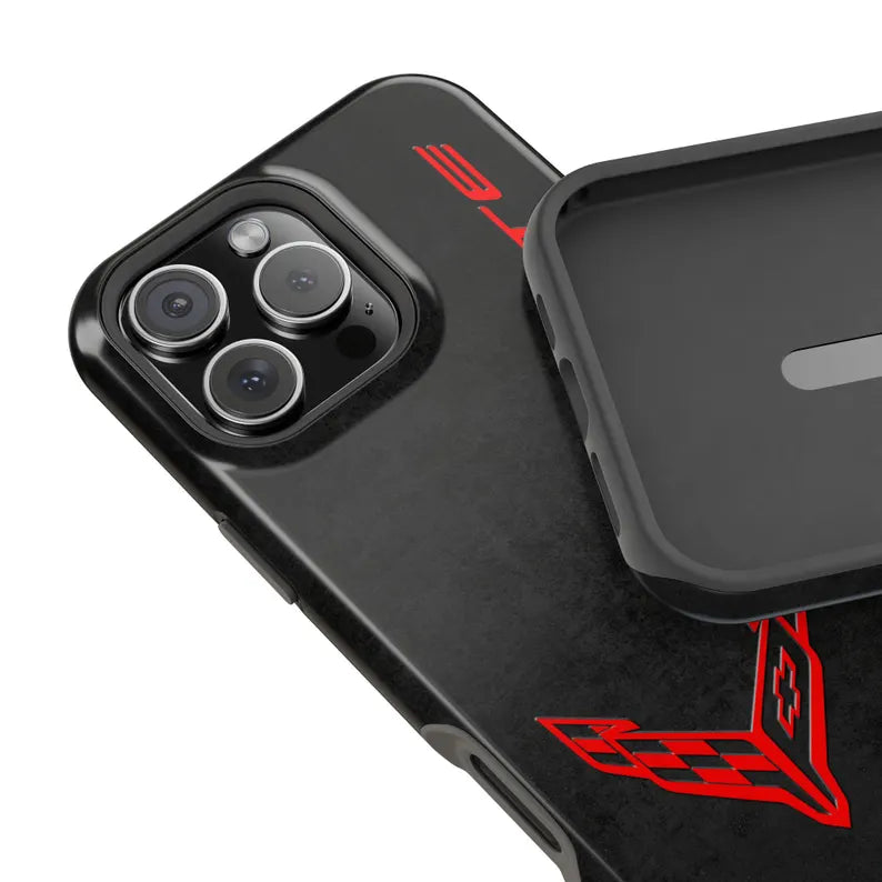 Corvette C8 Magnetic Tough Case, iPhone Case, Impact Resistant, MagSafe, Rubber Liner, Matte or Glossy, Cell Phone Case