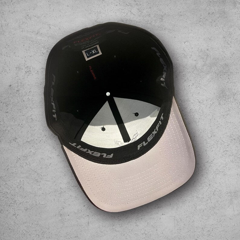 Corvette C6 Yellow Logo Baseball Cap, FlexfitÂŽ Hat, Stretchy Band, Black Hat, Corvette Gear, Embroidery