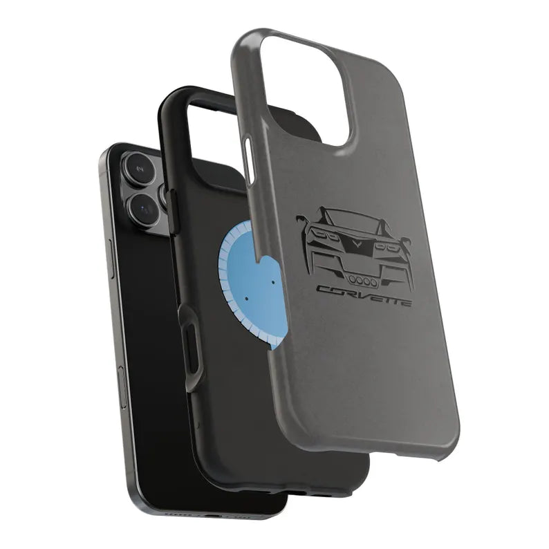 Corvette C7 Custom Illustrated Magnetic Tough Case, iPhone Case, Impact Resistant, MagSafe, Rubber Liner, Matte or Glossy, Cell Phone Case