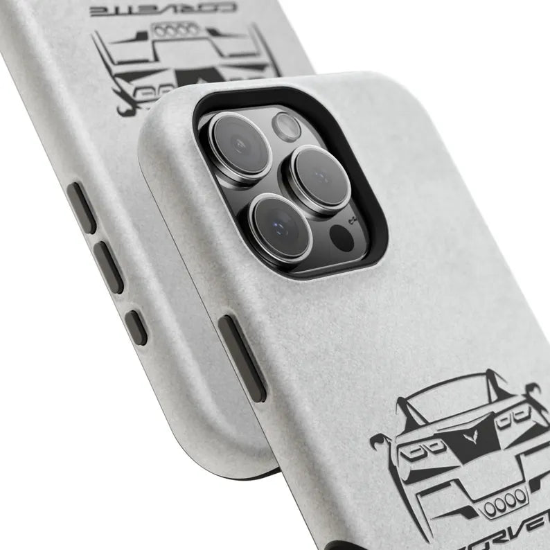 Corvette C7 Custom Illustrated Magnetic Tough Case, iPhone Case, Impact Resistant, MagSafe, Rubber Liner, Matte or Glossy, Cell Phone Case