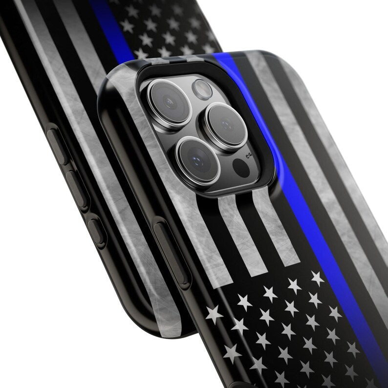 Corvette C7 Blue Lives Matter Magnetic Tough Case, iPhone Case, Impact Resistant, MagSafe, Rubber Liner, Matte or Glossy, Cell Phone Case