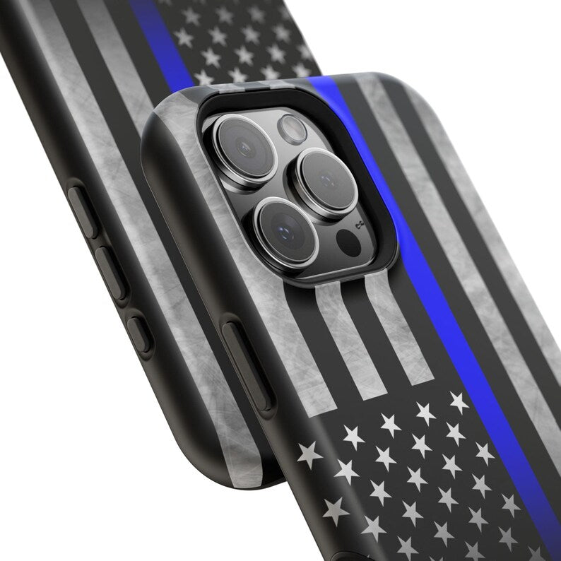 Corvette C6 Blue Lives Matter Magnetic Tough Case, iPhone Case, Impact Resistant, MagSafe, Rubber Liner, Matte or Glossy, Cell Phone Case