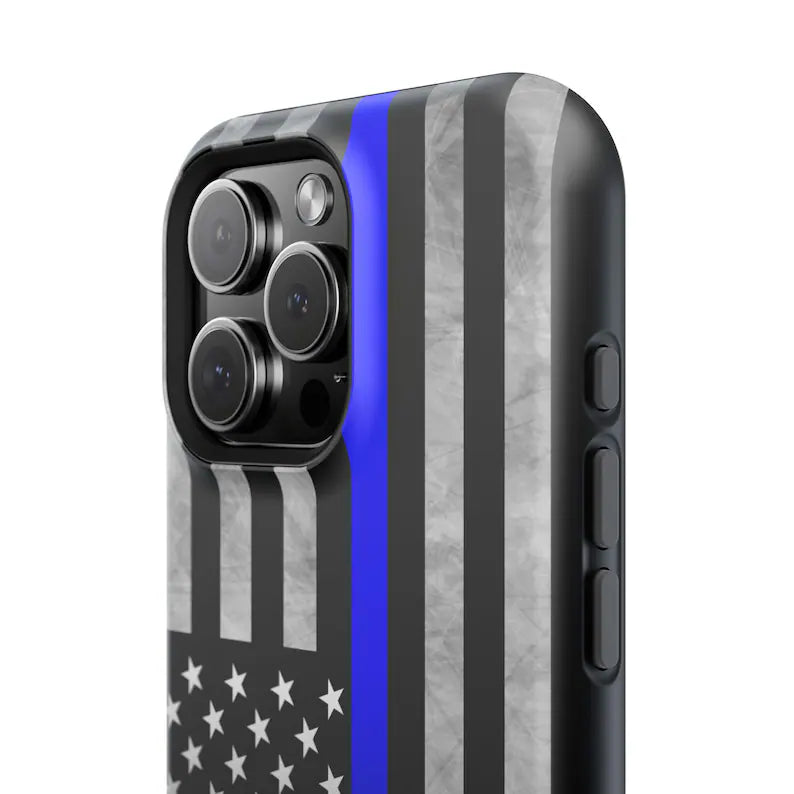 Corvette C6 Blue Lives Matter Magnetic Tough Case, iPhone Case, Impact Resistant, MagSafe, Rubber Liner, Matte or Glossy, Cell Phone Case