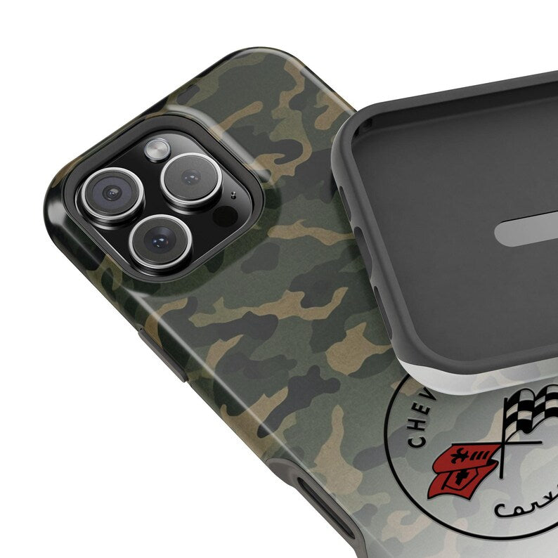 Corvette C1 Camo Magnetic Tough Case, iPhone Case, Impact Resistant, MagSafe, Rubber Liner, Matte or Glossy, Cell Phone Case